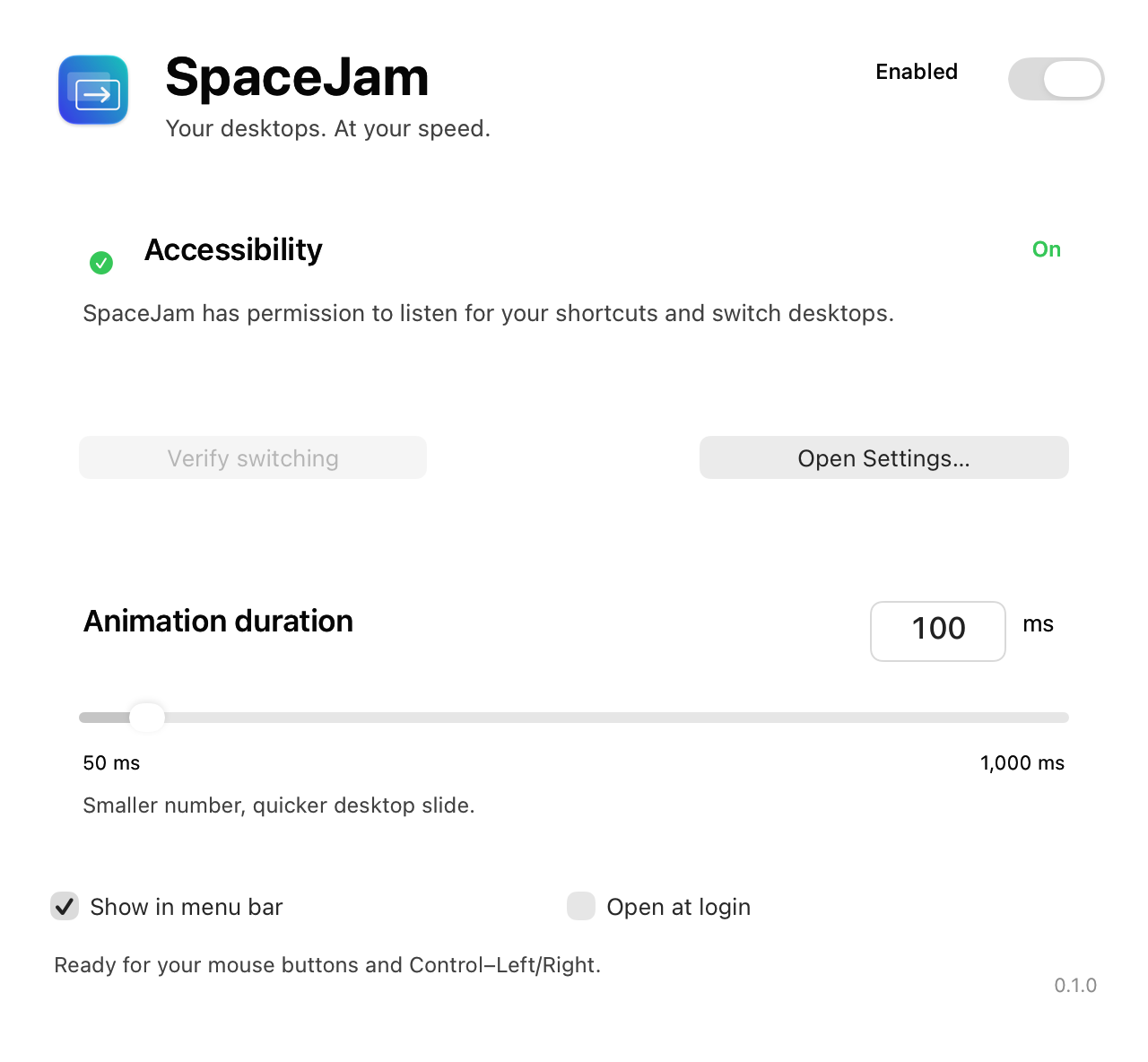SpaceJam's duration and Accessibility controls